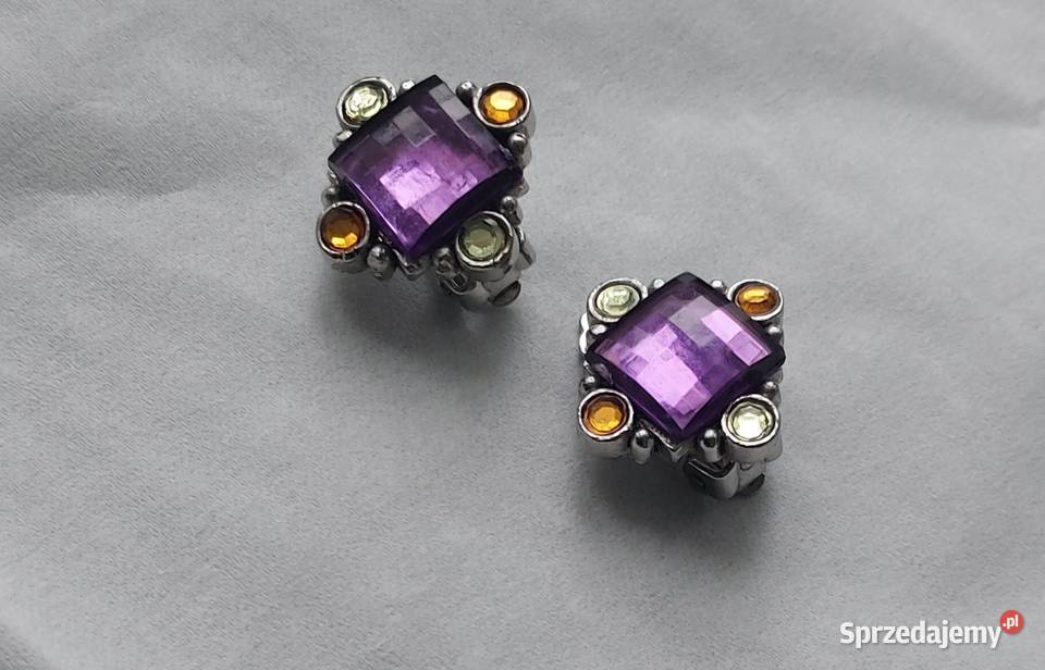 Kolczyki klipsy vintage fioletowy kamień i Białystok
