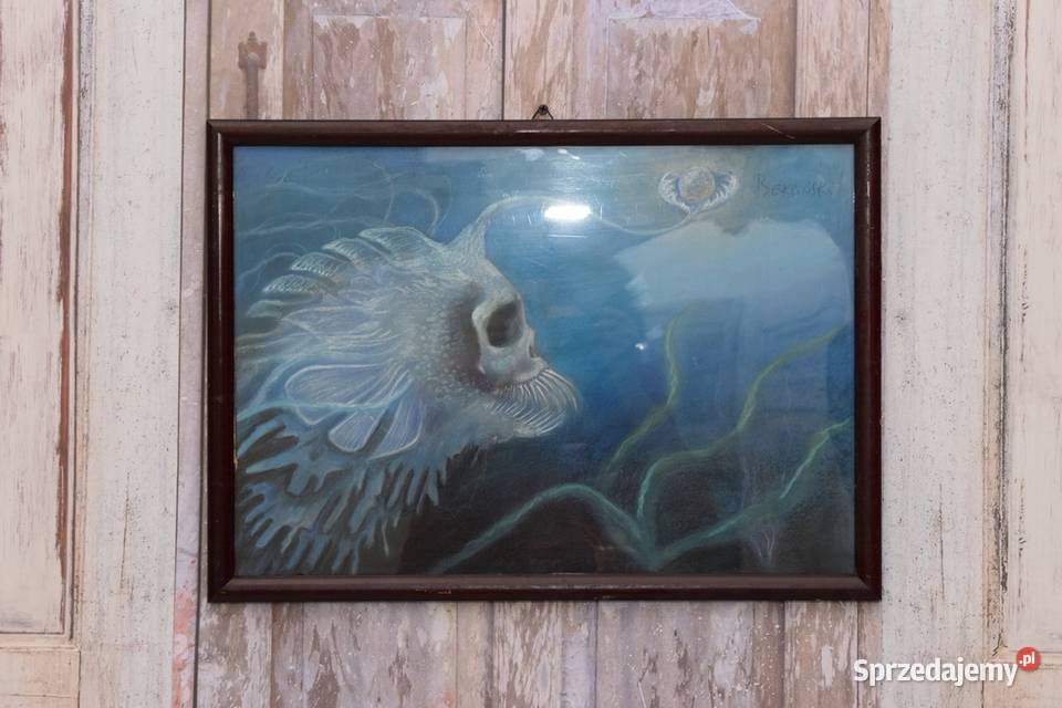 Beksiński Pastel na Kartonie Potwór Stary Obraz Kraków