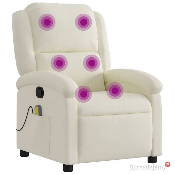 vidaXL Rozkładany fotel masujący kremowy obity mazowieckie Warszawa