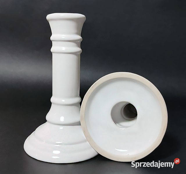 Świeczniki kolumnowe 2 białe ceramika 18 vintage pomorskie Gdańsk sprzedam