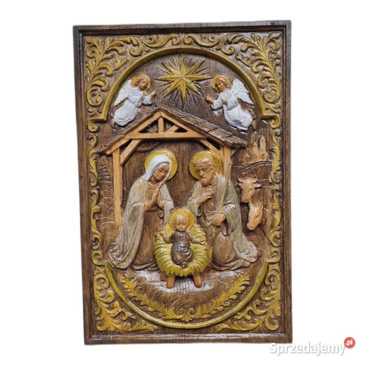 Szopka Bożonarodzeniowa Obraz z drewna ręcznie