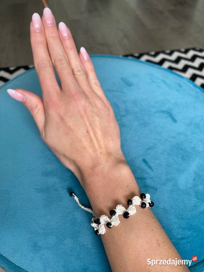 Nowa kremowa szydełkowa bransoletka koraliki Nisko