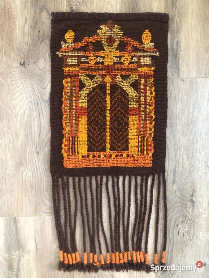 Wełniany kilim Cepelia lata 70 XX w Vintage PRL Tkaniny małopolskie