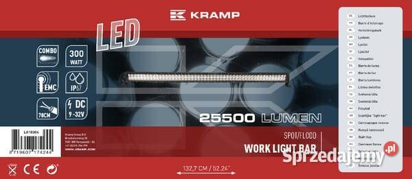 Lampa robocza długa LED 300W 25500lm prostokątna Oświetlenie małopolskie Kamionna