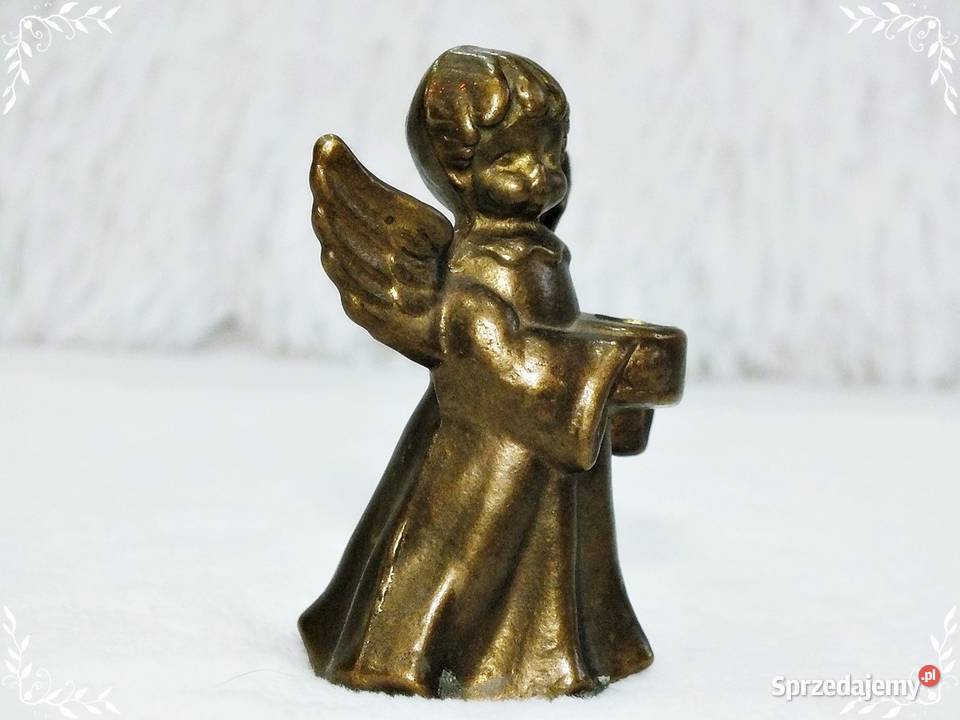 Aniołek stara figurka z mosiądzu 6 Mosiądz Żary