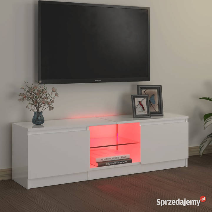 Szafka pod TV z oświetleniem LED biała połysk Warszawa