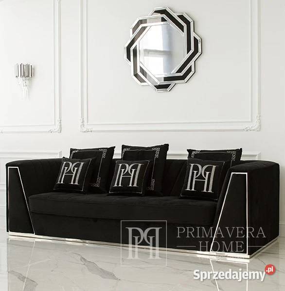 Ekskluzywna czarna sofa 3 osobowa aksamitna