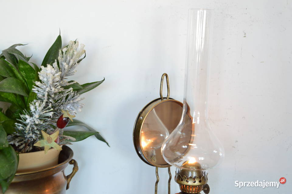 nasza polska szklana LAMPA NAFTOWA z lusterkiem śląskie Jastrzębie-Zdrój