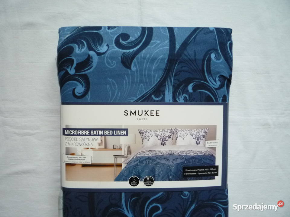 Smukee nowa granatowa szara pościel satynowa Szczecin