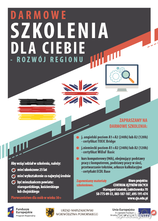 BEZPŁATNE kursy j angielskiego niemieckiego i Starogard Gdański