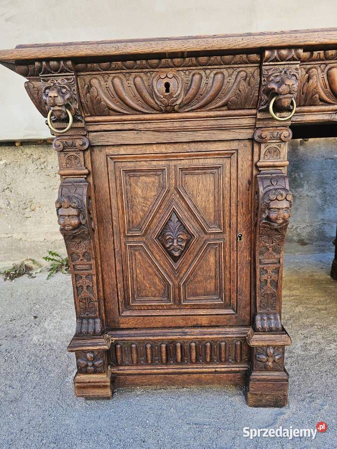 Neorenesansowe biurko gabinetowe z lwami antyk dolnośląskie Wałbrzych