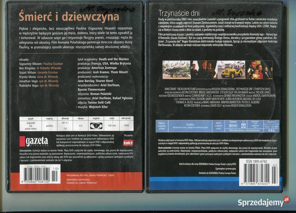 Śmierć i dziewczyna trzynaście dni 2 Filmy DVD zachodniopomorskie Szczecin