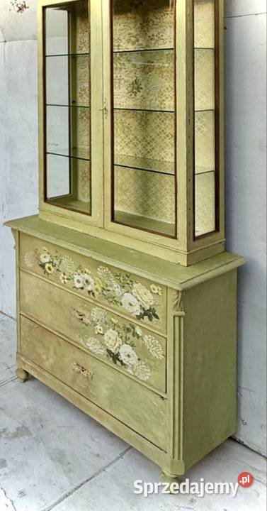 Witrynka komoda z nadstawką vintage z różami 123cm Meble Przeworsk