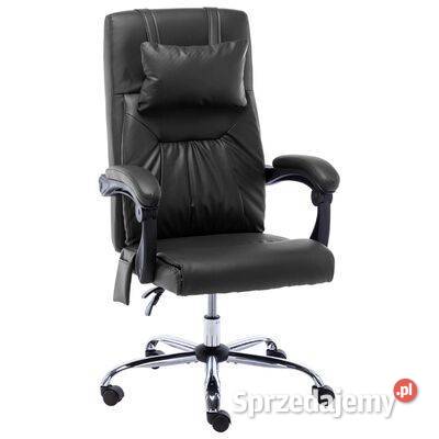 vidaXL Krzesło biurowe z funkcją masażu, czarne, sztuczna sk