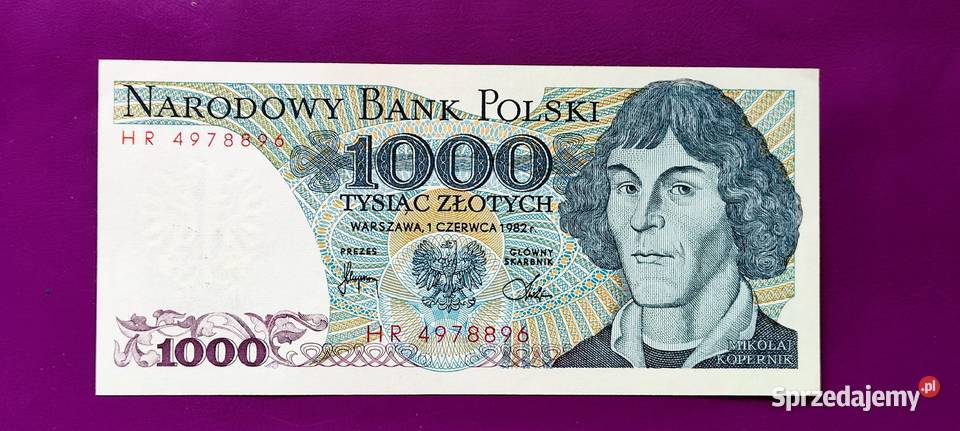 Banknot z PRLu 1000 1982 stan UNC 1 mazowieckie Pruszków