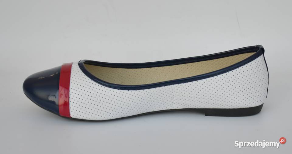Białe baleriny z granatowym czubkiem rozmiar 36 Żyrardów