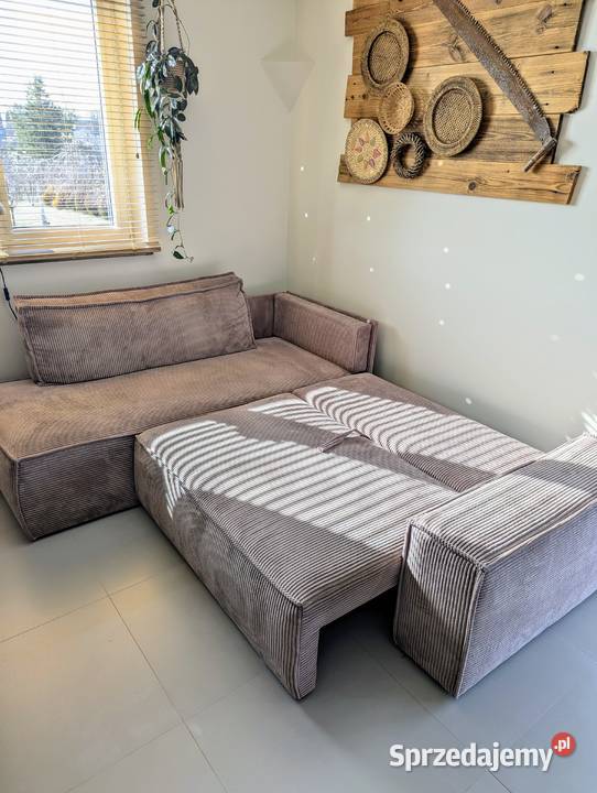 Narożnik rozkładany sztruksowy sofa do salonu