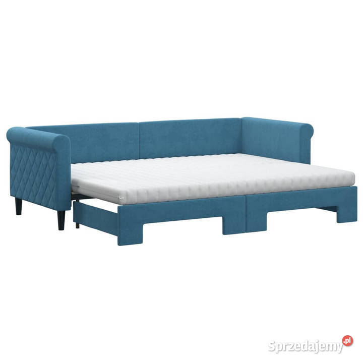 Sofa rozsuwana z materacami niebieska aksamit Warszawa