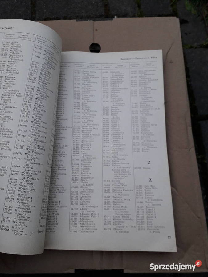 Stary spis kodów pocztowych prl rekwizyt Antykwariat Warszawa