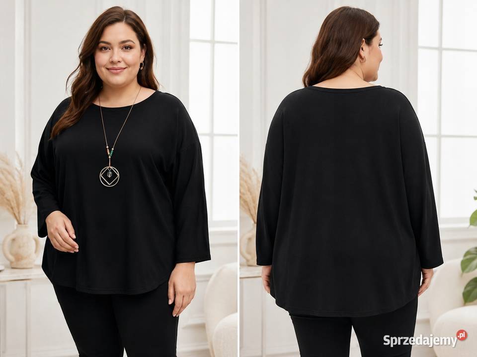 Bluzka damska plus size czarna z wisiorem długi Pątnów
