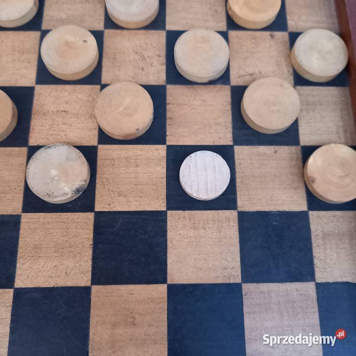 Stare drewniane warcaby z lat 50tych dwustronna Warszawa