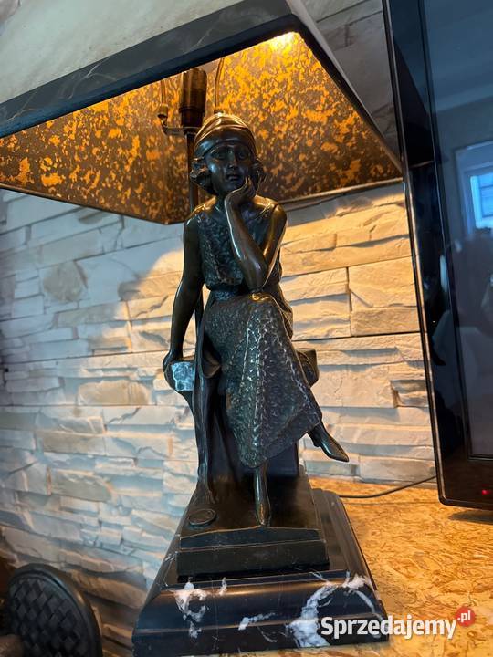 Przedwojenna lampa gabinetowa z brązu sygnowana Długopole-Zdrój sprzedam