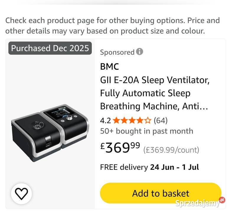 Aparat Maszyna CPAP z nawilżaczem BMC GIIE20A Warszawa