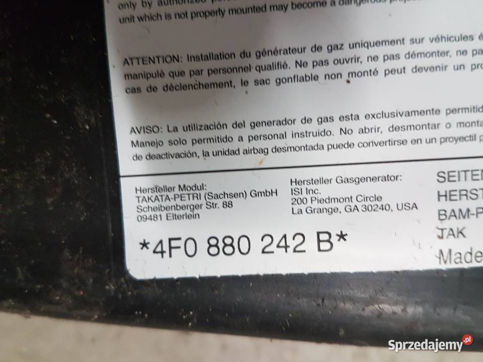 AUDI A6 C6 PODUSZKA FOTELA AIR BAG 4F0880242B Turek