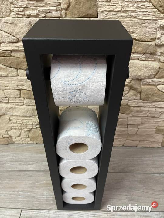 Stojak drewniany na papier toaletowy czarny mat Dębica