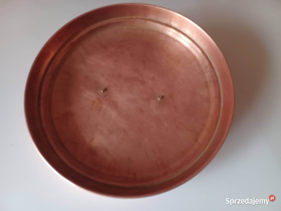 Sygnowana duża miedziana pokrywka Miedź Kolekcja Poznań