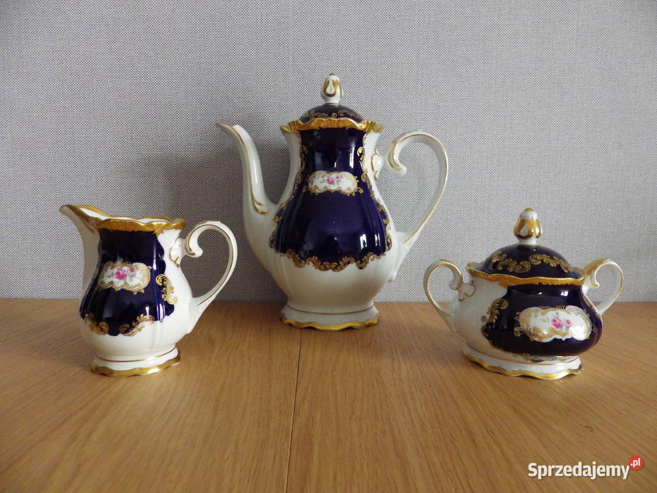 Serwis kawowy deserowy do herbaty kobaltowozłoty Łódź