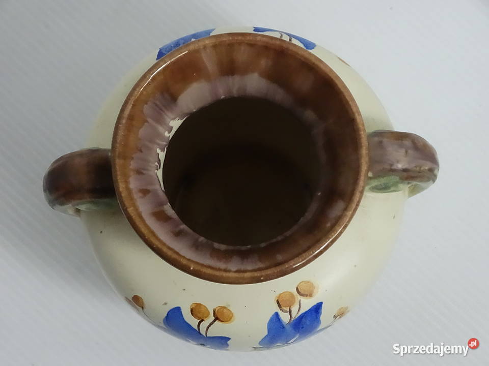 Stary ceramiczny wazon z uszami Ręcznie malowany
