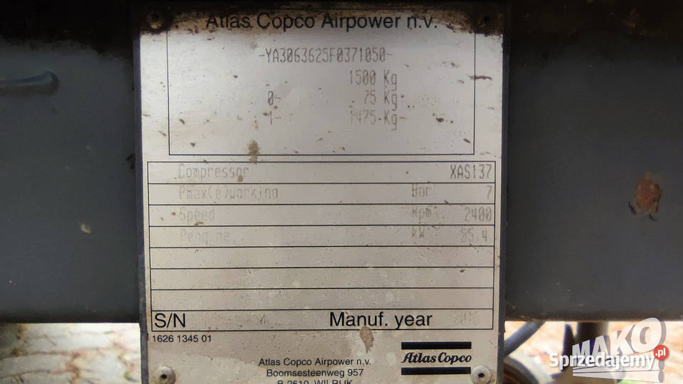 Kompresor śrubowy mobilny sprężarka Atlas Copco Kompresory Ostrowiec Świętokrzyski