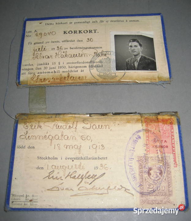 Szwedzkie Prawo Jazdy z 1936 roku Warszawa