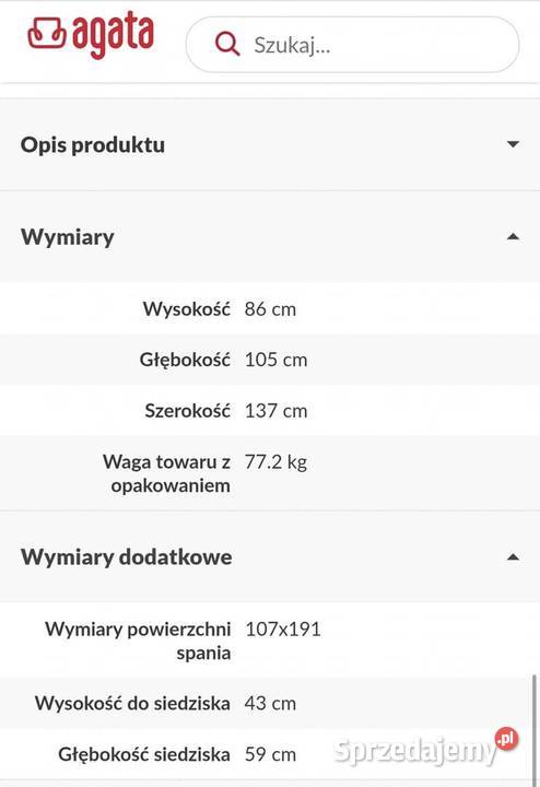 Sofa 2 osobowa rozkładana AGATA MEBLE Rzepin