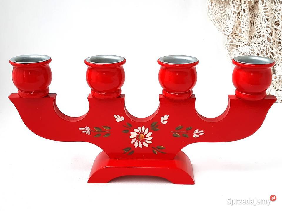 DUŻY stary drewniany świecznik Szwecja Łódź