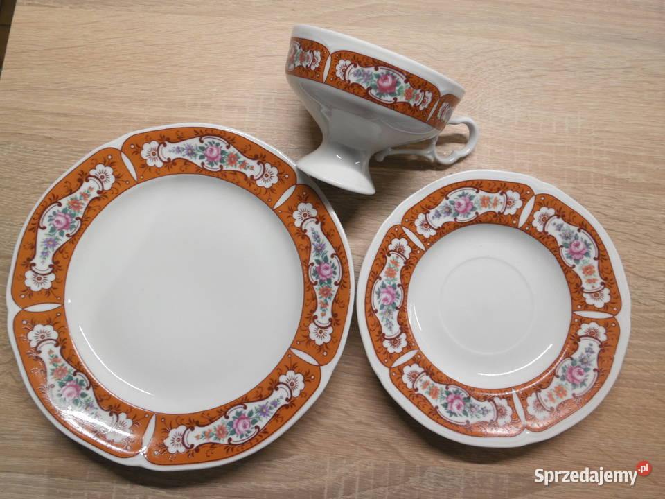 Zestaw śniadaniowy trio PMP Plaue GDR Porcelana i szkło Raszków