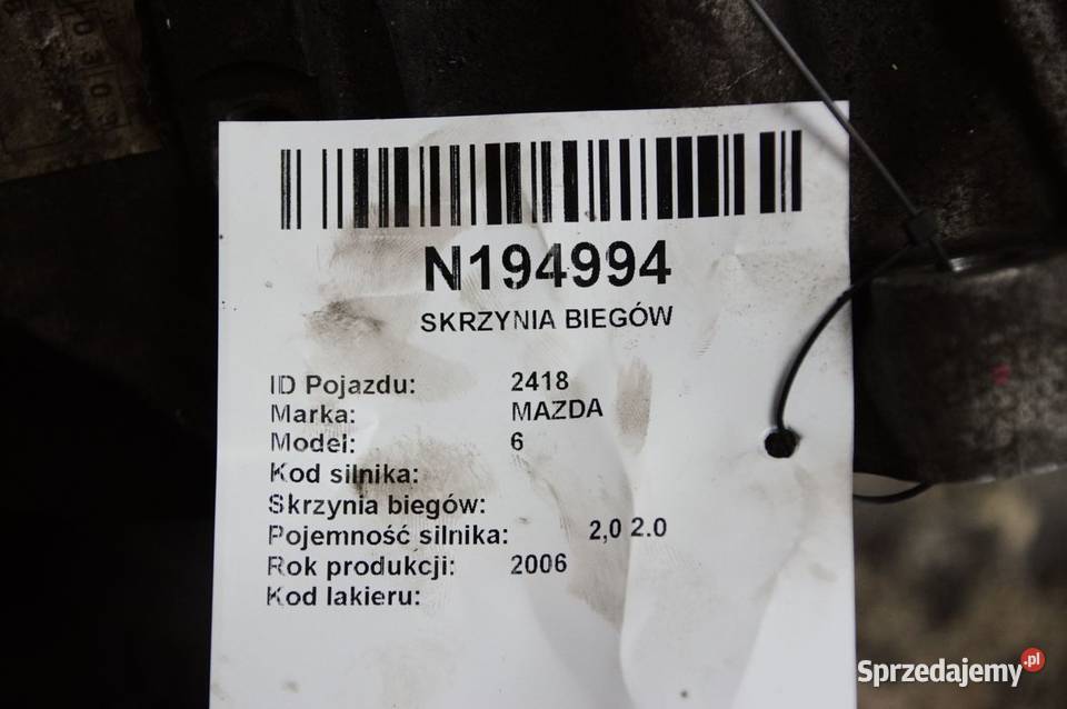 SKRZYNIA BIEGÓW MAZDA 6 20 D osobowe Lipno