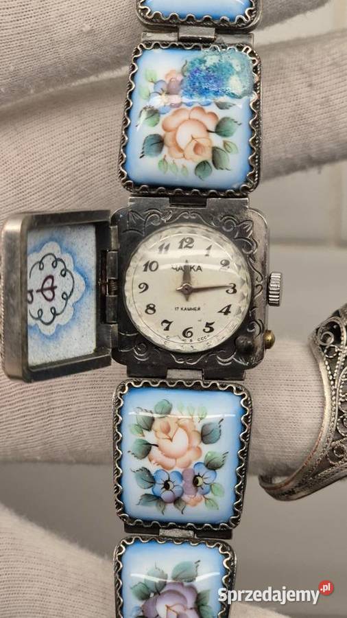 Zegarek CHAIKA z kwiatową emaliowaną Chorzów