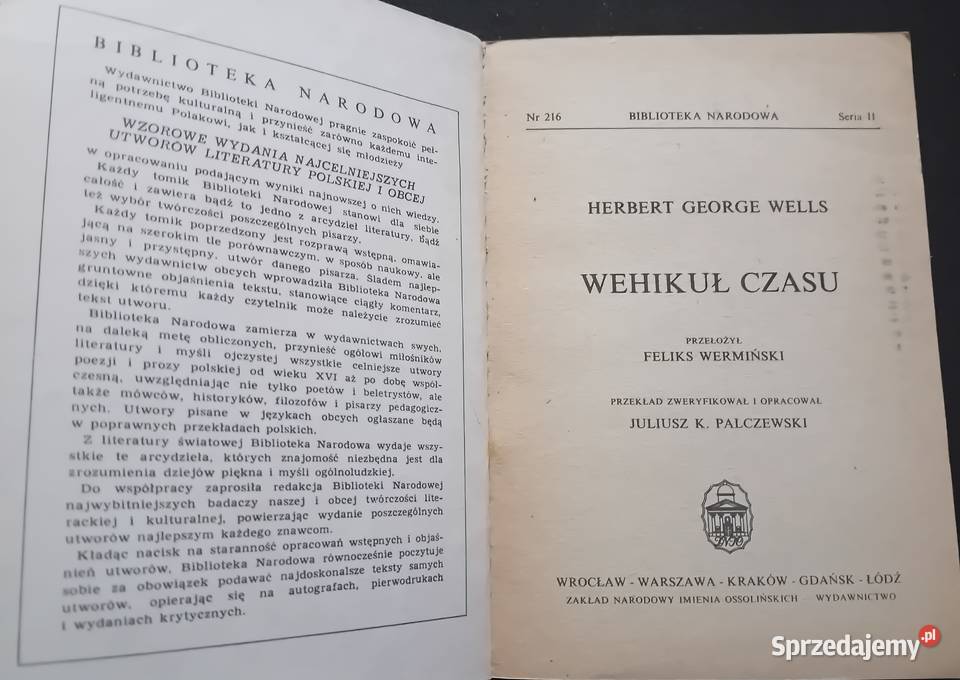 Herbert G Wells Wehikuł czasu Ossolineum 1985 r Koźminek sprzedam