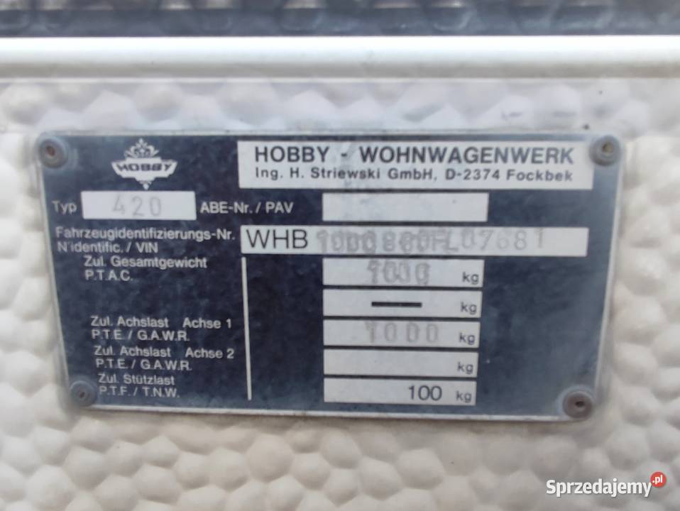 Przyczepa HOBBY 420 ŁazienkaWCDMC 1000 Wodzisław