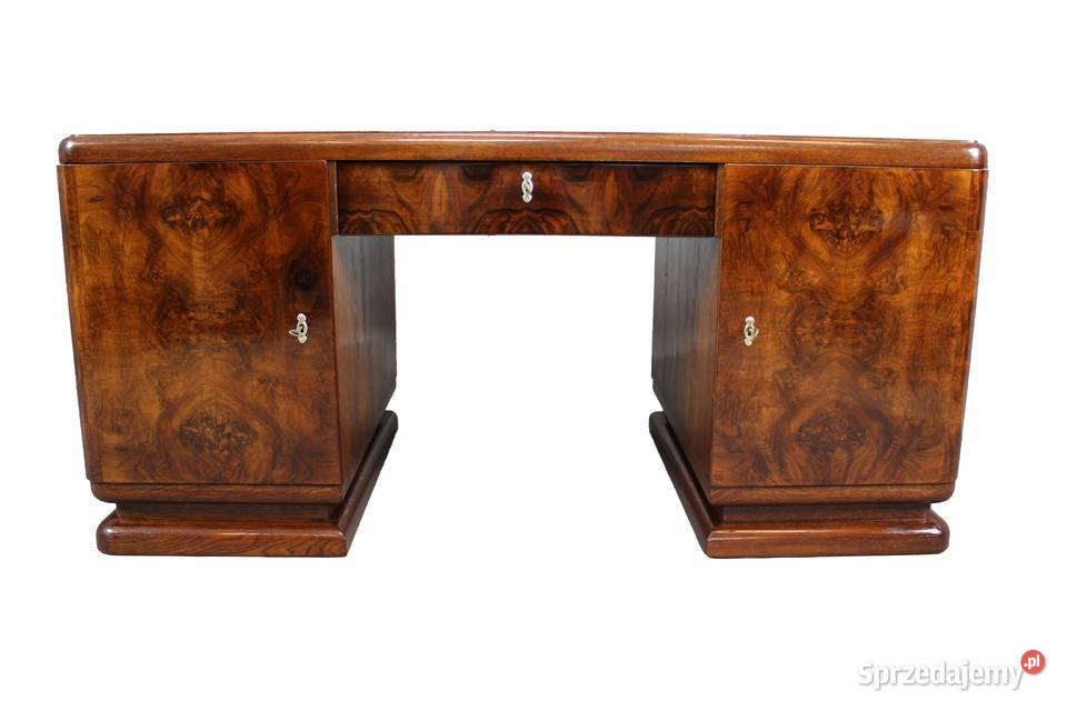 Klasyczne biurko art deco w orzechu z krzesłem