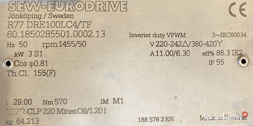 motoreduktor przekładnia 3kW 50obr SEW kąt Pigża