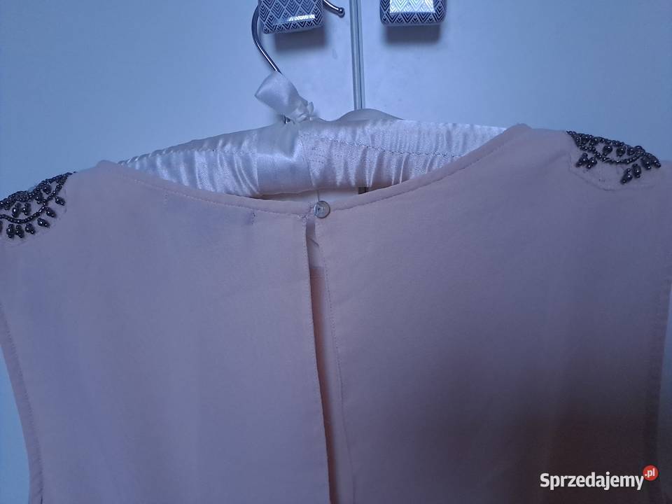 Zara zwiewna sukienka różowa z aplikacjami na różowy Warszawa