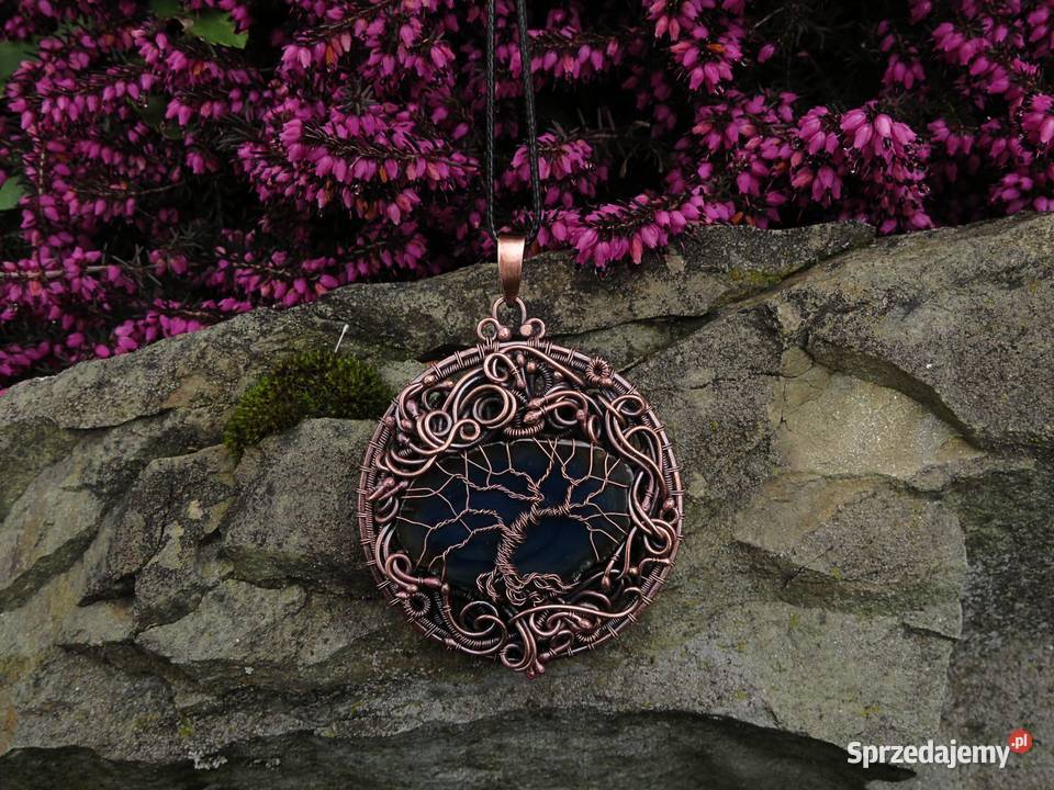 Medalion wisior drzewo życia agat rękodzieło Kraków