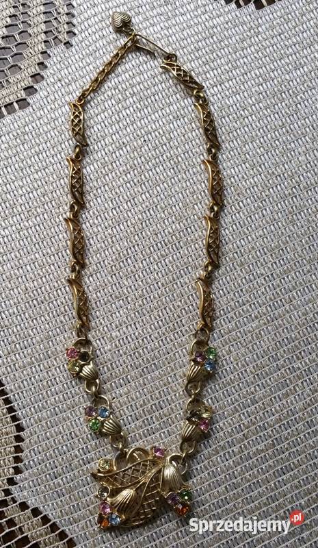 Stary angielski naszyjnik kolorowe kwiatki Ochojno