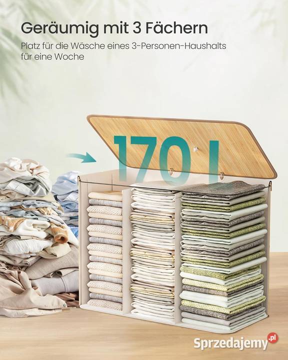 Kosz na pranie bambus 170l 3komorowykolor Kosze na pranie Ruda Śląska