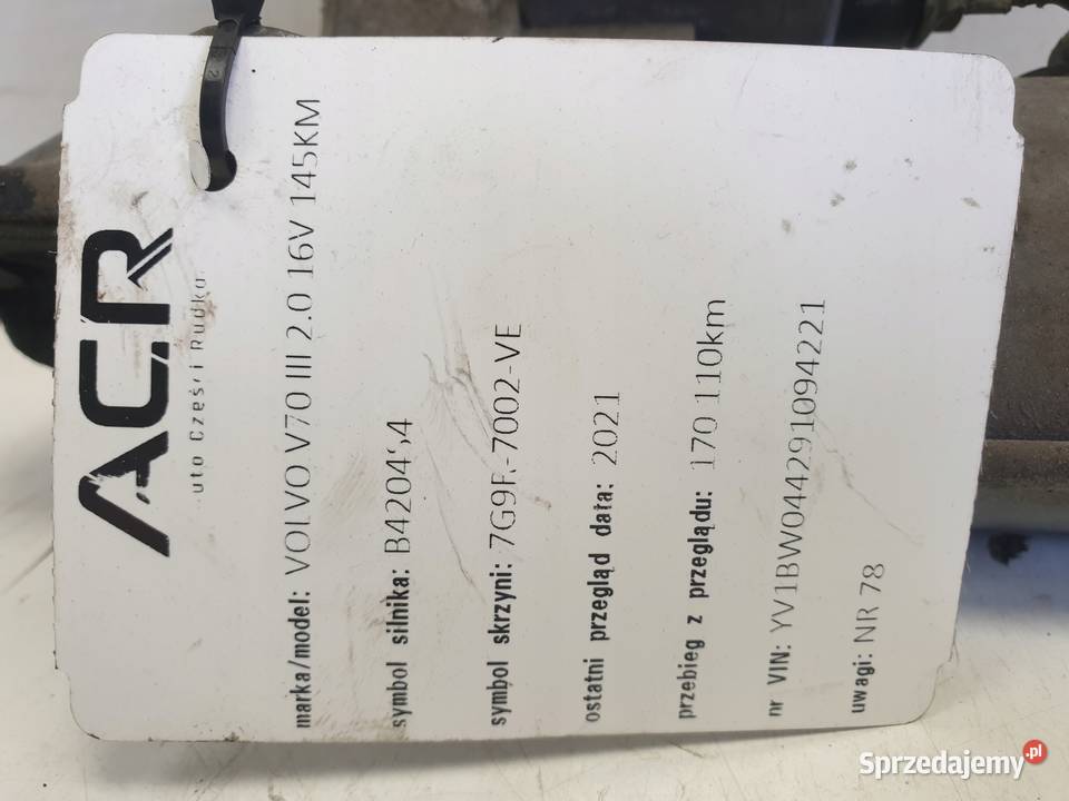 ROZRUSZNIK Volvo V70 III 20 16V ROZRUSZNIK osobowe Rudka