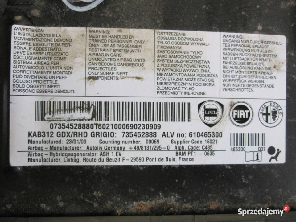 FIAT 500 09r AIRBAG poduszka kolanowa 735452888 Kielce