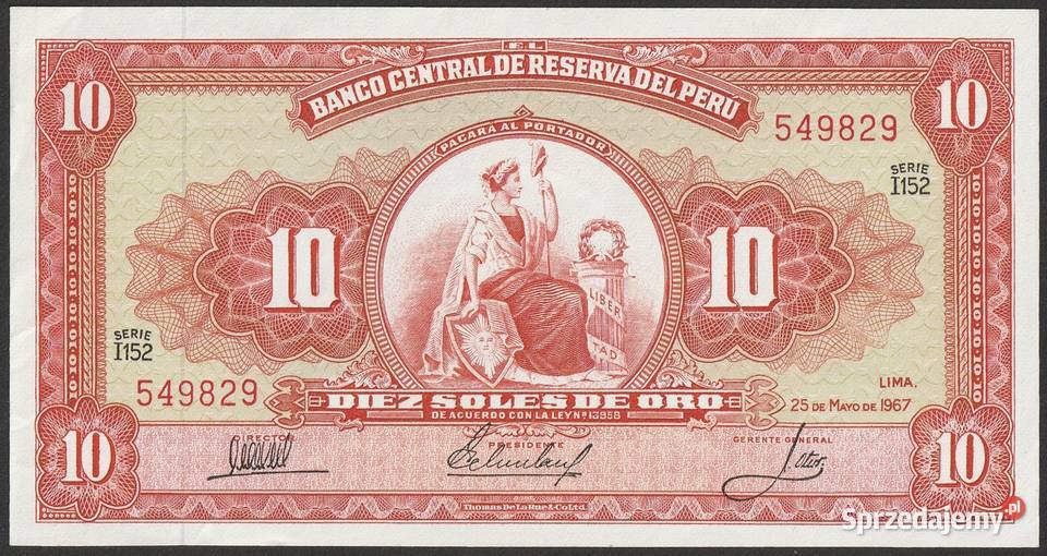 PERU 10 SOLES DE ORO 1967 UNC Łódź sprzedam